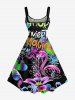 Spider Web Butterfly Swan Letter Flower Print Hawaii A Line Dress - Pourpre  3X