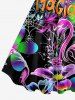 Spider Web Butterfly Swan Letter Flower Print Hawaii A Line Dress - Pourpre  3X