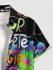 Spider Web Butterfly Swan Letter Flower Print Hawaii Button Pocket Shirt For Men - Pourpre  6XL