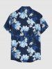Flower Leaf Branch Print Hawaii Button Pocket Shirt For Men -  