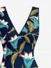 Flower Leaf Branch Print Hawaii Ruffles Split Dress -  