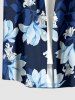 Flower Leaf Branch Print Hawaii Button Pocket Shirt For Men -  