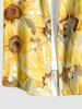 Plus Size Sunflower Print Hawaii Button Pocket Shirt For Men - Jaune 3XL
