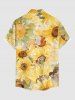 Plus Size Sunflower Print Hawaii Button Pocket Shirt For Men - Jaune 4XL