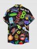 Chemise à poches boutons grande taille pour homme, imprimé musique et lettres néon humoristiques, style hawaïen. - Noir 2XL