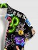 Chemise à poches boutons grande taille pour homme, imprimé musique et lettres néon humoristiques, style hawaïen. - Noir 2XL