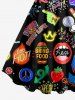 Robe trapèze hawaïenne grande taille à imprimé musical et lettres fluo amusantes - Noir XXS