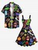 Robe trapèze hawaïenne grande taille à imprimé musical et lettres fluo amusantes - Noir XXS