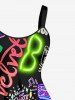 Robe trapèze hawaïenne grande taille à imprimé musical et lettres fluo amusantes - Noir XXS