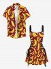 Banana Flower Leaf Print Hawaii Lace Up A Line Dress - Rouge Vineux XL