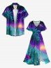 Robe midi trapèze grande taille à imprimé cocotier, galaxie et montagne, style hawaïen, avec poches fendues - Paon Bleu XXS