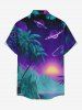 Chemise à poches boutons grande taille pour homme, imprimée de cocotiers, de galaxies et de montagnes, style hawaïen - Paon Bleu 2XL