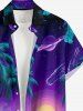 Chemise à poches boutons grande taille pour homme, imprimée de cocotiers, de galaxies et de montagnes, style hawaïen - Paon Bleu 2XL