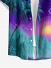 Chemise à poches boutons grande taille pour homme, imprimée de cocotiers, de galaxies et de montagnes, style hawaïen - Paon Bleu 2XL