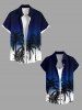 Women Coconut Tree Ombre Print Buttons Pocket Hawaii Shirt - Bleu profond XL