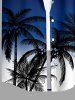Women Coconut Tree Ombre Print Buttons Pocket Hawaii Shirt - Bleu profond XL