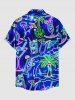 Plus Size Coconut Tree Tropical Leaf Fruit Juice Print Buttons Pocket Hawaii Shirt For Men - Bleu 3XL