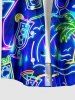 Plus Size Coconut Tree Tropical Leaf Fruit Juice Print Buttons Pocket Hawaii Shirt For Men - Bleu 3XL