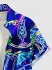 Plus Size Coconut Tree Tropical Leaf Fruit Juice Print Buttons Pocket Hawaii Shirt For Men - Bleu 3XL