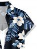Women Hibiscus Flowers Tropical Leaf Print Buttons Pocket Hawaii Shirt - Bleu XL