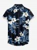 Women Hibiscus Flowers Tropical Leaf Print Buttons Pocket Hawaii Shirt - Bleu XL