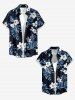 Women Hibiscus Flowers Tropical Leaf Print Buttons Pocket Hawaii Shirt - Bleu XL