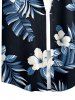Women Hibiscus Flowers Tropical Leaf Print Buttons Pocket Hawaii Shirt - Bleu XL