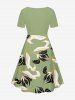 Flower Leaf Print Cinched Hawaii Dress - Vert clair 1X