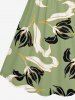 Flower Leaf Print Cinched Hawaii Dress - Vert clair 3X