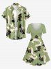 Flower Leaf Print Cinched Hawaii Dress - Vert clair 3X