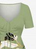 Flower Leaf Print Cinched Hawaii Dress - Vert clair 6X