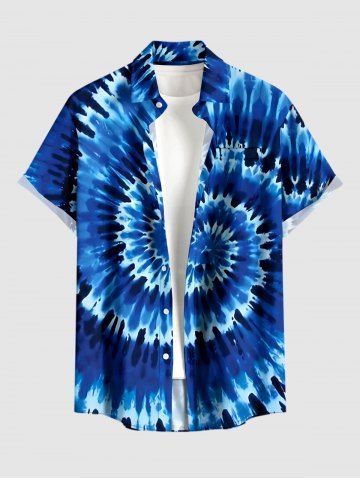 Plus Size Spiral Tie Dye Print Hawaii Button Pocket Shirt For Men - BLUE - 2XL