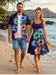 Glitter Hibiscus Flower Print Plus Size Matching Hawaii Beach Outfit For Couples -  