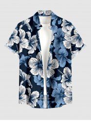 Hibiscus Flowers Print Buttons Pocket Hawaii Shirt For Men - Bleu profond 4XL