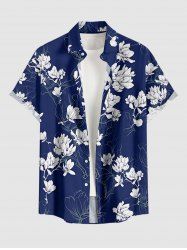 Flowers Leaf Print Buttons Pocket Hawaii Shirt For Men -  