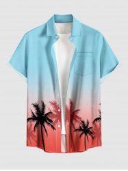 Ombre Coconut Tree Print Buttons Pocket Hawaii Shirt For Men - Bleu Ciel M