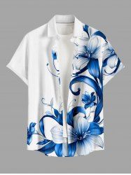Flowers Leaf Print Buttons Pocket Hawaii Shirt For Men - Blanc 4XL