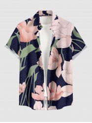 Flowers Leaf Print Buttons Pocket Hawaii Shirt For Men -  