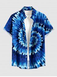 Plus Size Spiral Tie Dye Print Hawaii Button Pocket Shirt For Men - Bleu 3XL