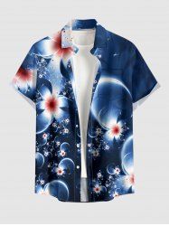 Ombre Flower Bubble Print Hawaii Button Pocket Shirt For Men - Bleu profond 4XL