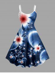 Plus Size Ombre Flower Bubble Print Hawaii A Line Dress -  