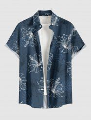 Plus Size Hibiscus Flower Tropical Leaf Print Buttons Pocket Hawaii Shirt For Men -  