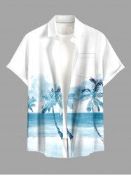 Chemise hawaïenne grande taille pour homme, imprimé nuage ombré cocotier, boutons et poche. - Blanc 2XL