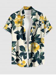 Chemise hawaïenne grande taille à imprimé floral et feuilles, boutons et poche pour homme - Jaune clair 2XL