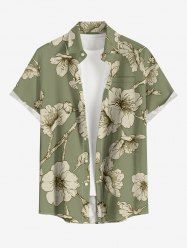 Chemise hawaïenne à imprimé floral grande taille et poches boutonnées pour hommes - Vert clair S