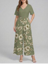 Combinaison hawaïenne à imprimé floral et jambes larges - Vert clair L