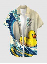 Chemise à poches boutonnées grande taille pour homme, imprimé canards et vagues, style hawaïen - Jaune 2XL