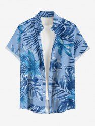Men's Plus Size Tropical Leaf Flower Print Hawaii Button Pocket Shirt - Bleu L