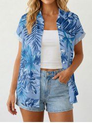 Chemise hawaïenne pour femme à imprimé floral et feuilles tropicales - Bleu XS