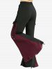 Silver Flocking Mesh Cross Tank Top and Lace Up Patchwork Pleated Flare Pants Plus Size Outfit -  